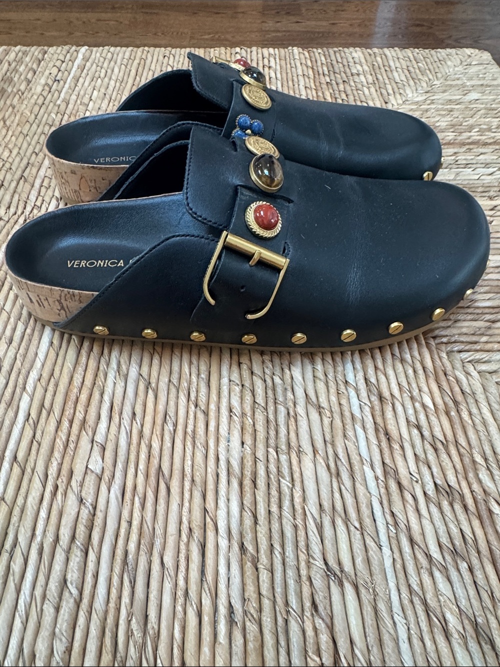 Veronica Beard Fern Black Leather Studded Mule Clogs Embellished Charms 8 - Picture 4 of 10